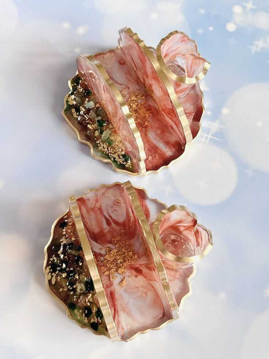 Tissue stand | Toothpick holder | Hand‑Poured Rose Gold Geode Coaster & Ring Dish Set - Resin Art