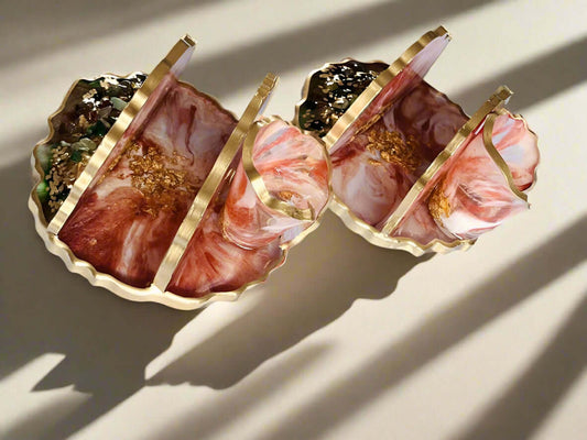 Tissue stand | Toothpick holder | Hand‑Poured Rose Gold Geode Coaster & Ring Dish Set - Resin Art