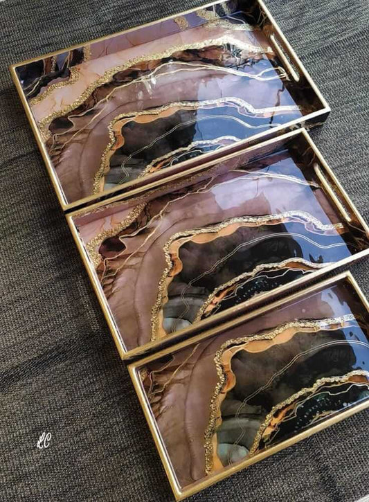 Wooden tray Design with resin | Wooden Tray Set